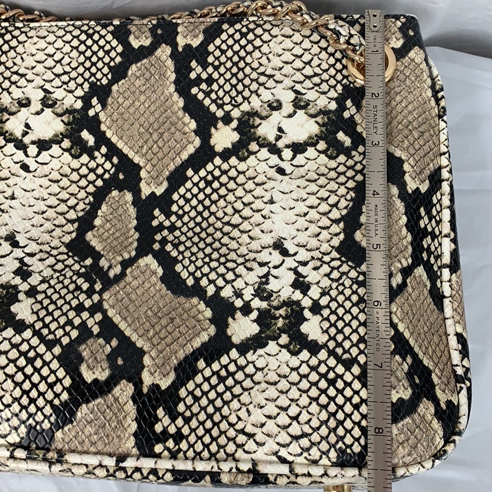 INC Purse Shoulder Bag Tan Vegan Snake Faux Reptile Large Chain Zippered Satchel - Picture 12 of 16